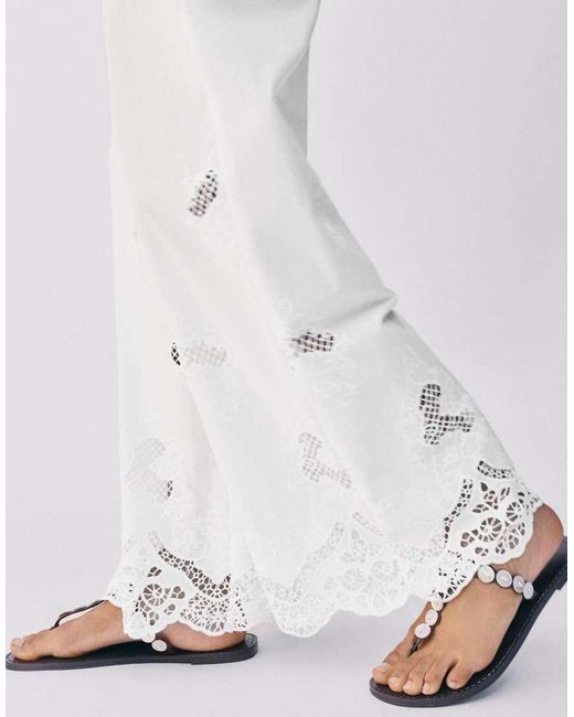 Pull&Bear White Embroidered Trousers