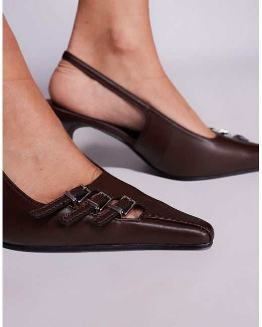 Public Desire White Devoted Slingback Heeled Shoes With Buckle Detail