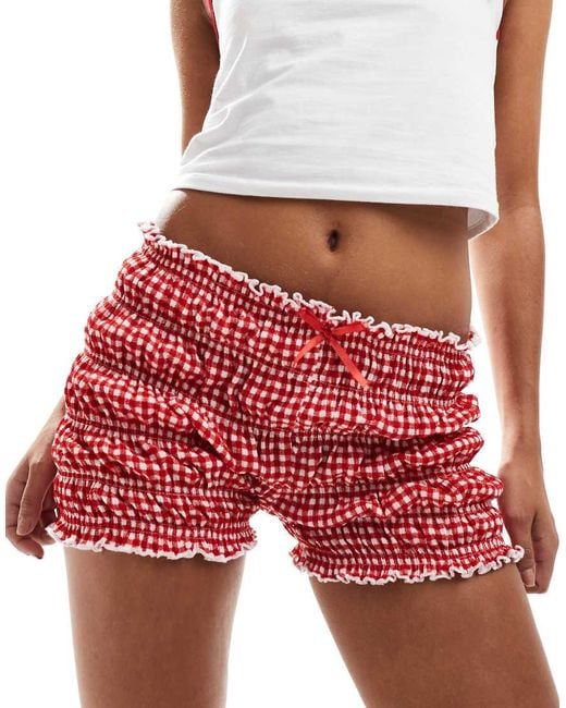 Reclaimed (vintage) Red Ruched Mini Shorts With Bow