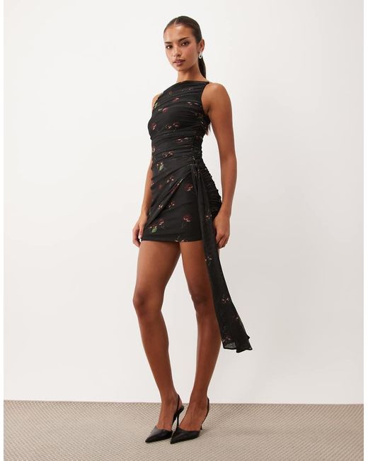 ASOS Natural High Neck Cherry Printed Mini Dress