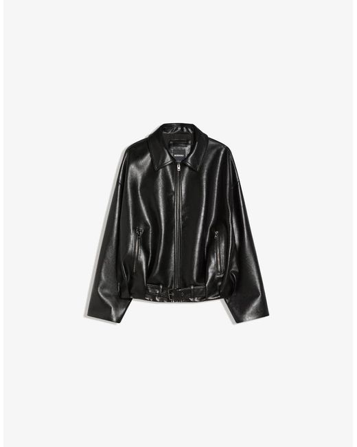 Bershka Black Belted Faux Leather Jacket
