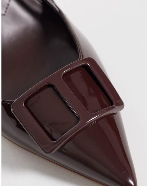 Mango Brown Pointed Heeled Slingbacks With Statement Buckle