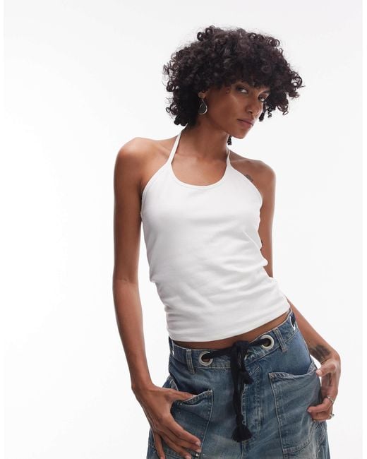 TOPSHOP Gray Spaghetti Strap Halter Top