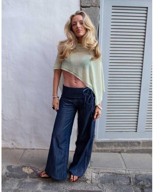 Daisy Street Blue X Emma Jean Boho Open Knit Poncho
