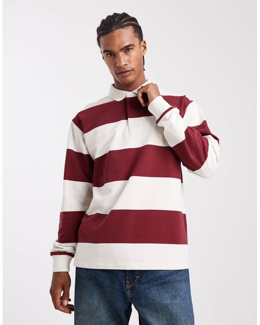 New Look Red Stripe Rugby Polo Shirt for men