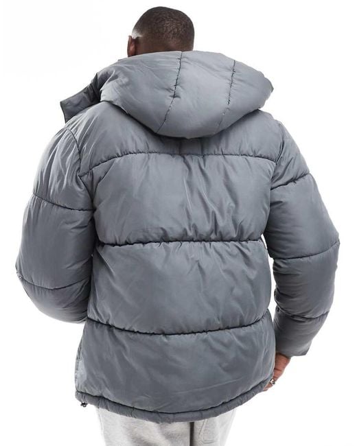 ASOS Gray Puffer Jacket With Detachable Hood for men