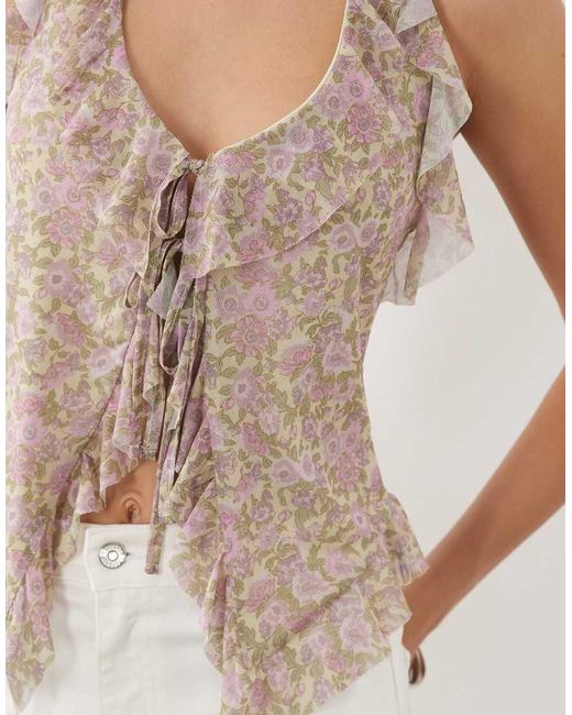 Miss Selfridge Natural Tie Front Ruffle Halter Neck Top