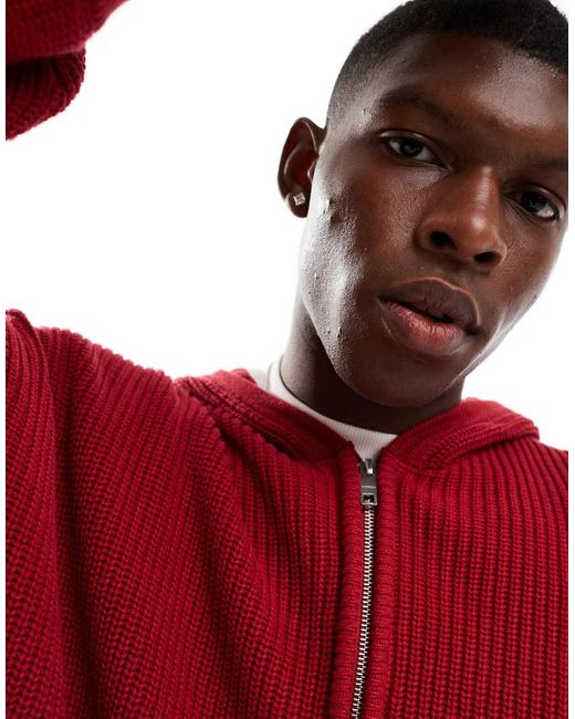 Weekday Oversized Knitted Zip Up Hoodie in Red for Men Lyst UK
