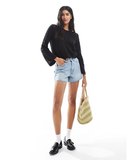 French Connection Blue Crew Neck Long Sleeve Crochet Bobble Knit Jumper