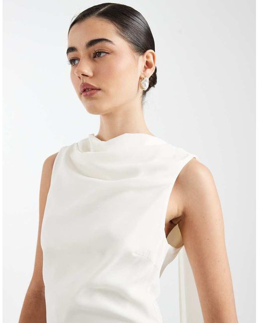 Six Stories White Bridesmaid Crepe High Cowl Neck Maxi Dress