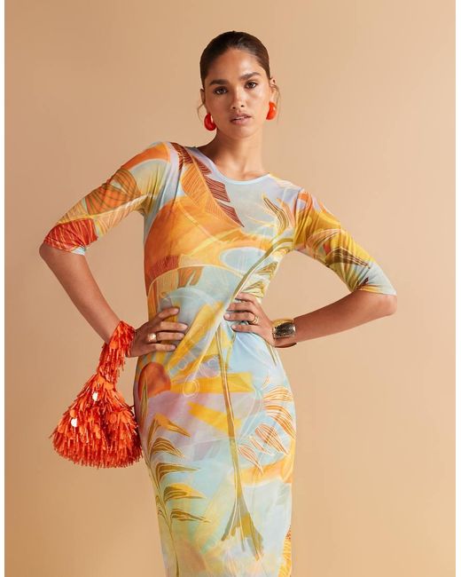 Never Fully Dressed Orange Mesh Midaxi Dress