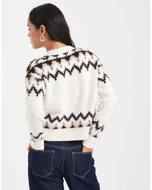 4th & Reckless White Contains Wool Fairisle Button Through Cardigan