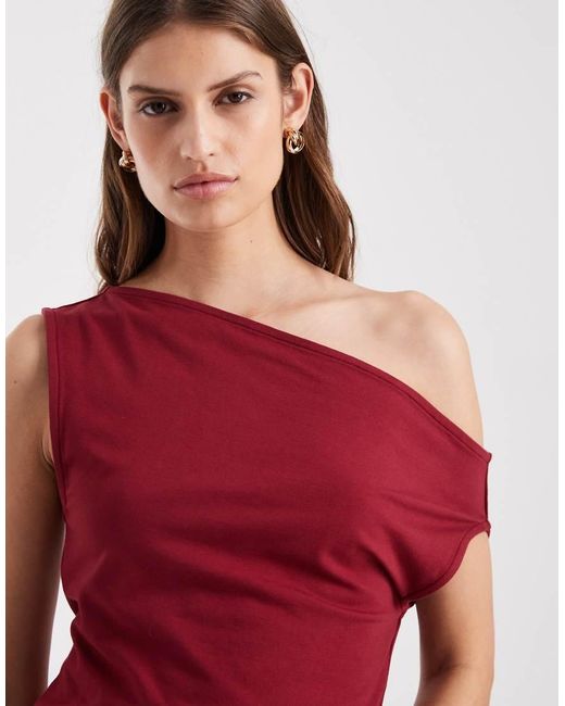 ASOS Red Cotton Off Shoulder Top
