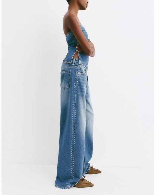 Pull&Bear Blue Studded Wide-Leg Jeans