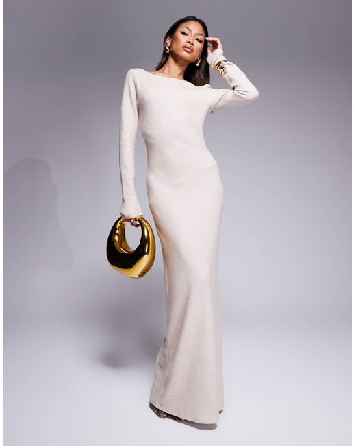 Robe longue ultra douce boutonnée dans le dos à col v - crème ASOS en coloris White