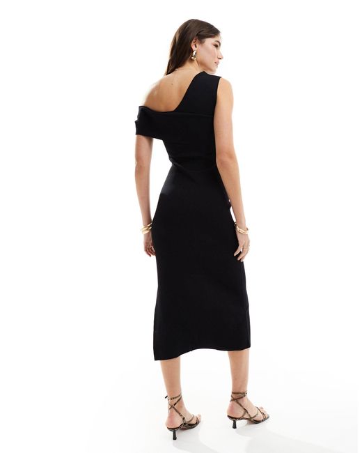 & Other Stories Black Knitted Midi Dress With Asymmetric Off-shoulder Detail