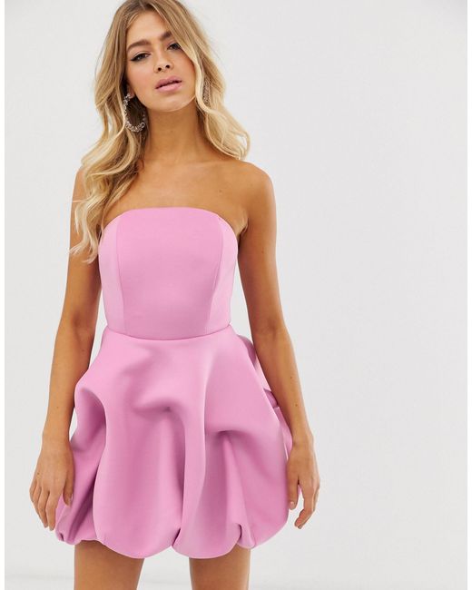 ASOS Pink Bandeau Bubble Hem Mini Dress