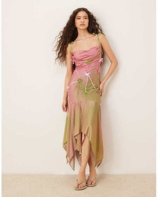 Tyler McGillivary Natural Sylvia Swamp Ribbon Detail Midi Dress