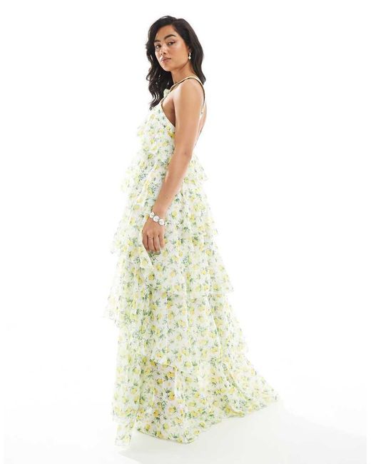 Vero Moda Metallic Felicia Halter Neck Tiered Maxi Dress With Corsage Detail