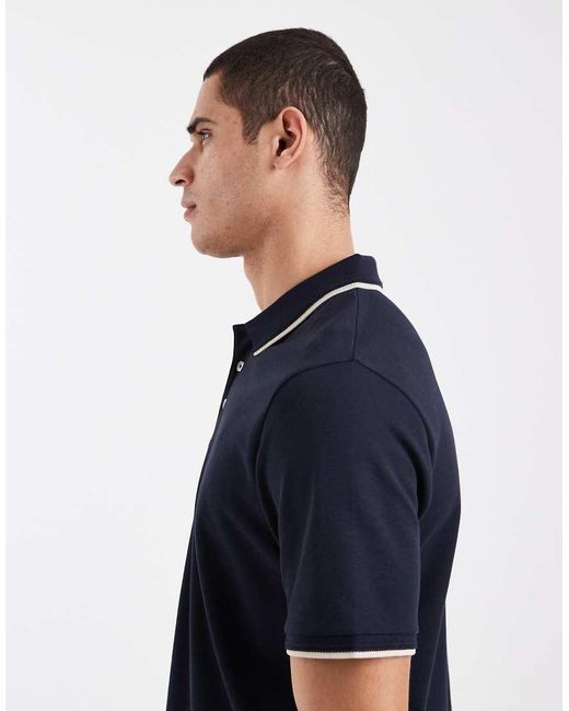 Jack & Jones Blue Premium Tipped Collar Polo for men