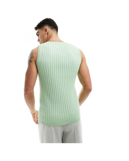 ASOS White Muscle Fit Lightweight Knitted Rib V Neck Singlet for men