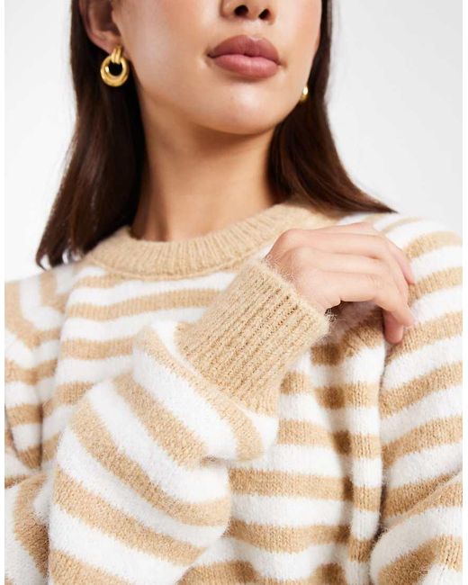 ASOS Natural Fluffy Stripe Jumper