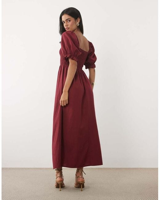 New Look Puff Sleeve Shirred Midi Dress