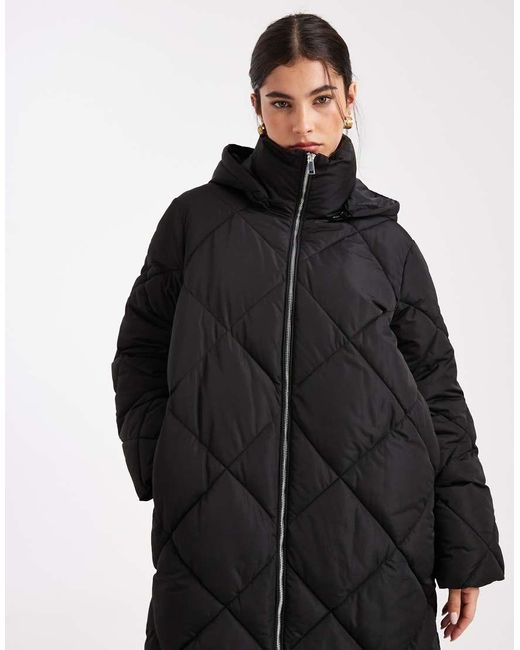 Miss Selfridge Blue Quilted Hooded Maxi Puffer Coat