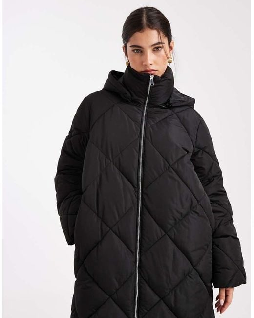 Abrigo De Plumas Largo Guateado Con Capucha De Miss Selfridge de color Blue