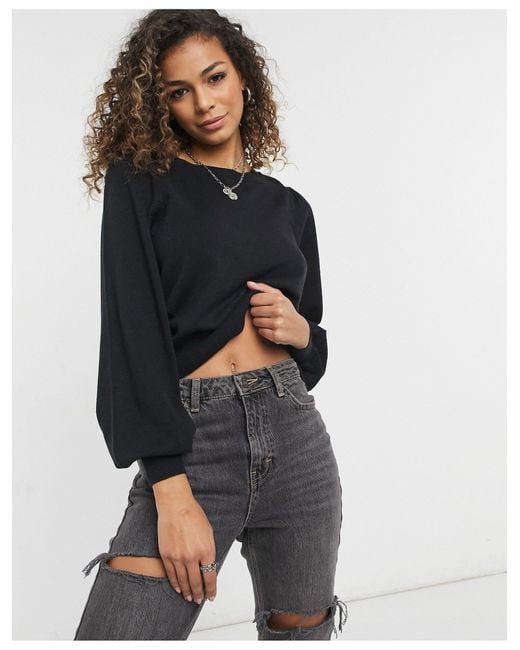 black balloon sleeve sweater