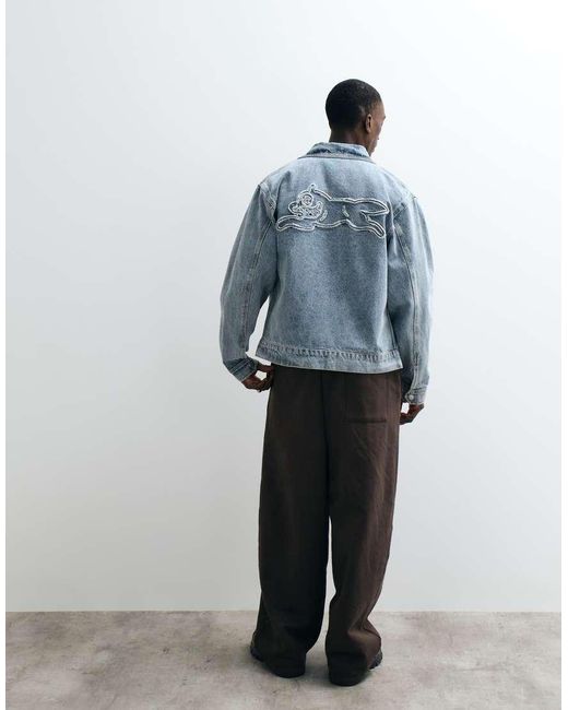 ICECREAM Gray Denim Jacket With Running Dog Applique for men