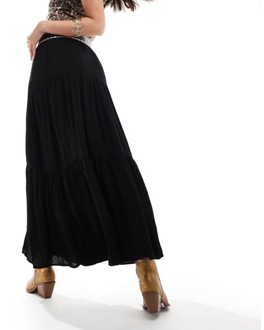 Stradivarius Black Boho Crinkle Maxi Skirt