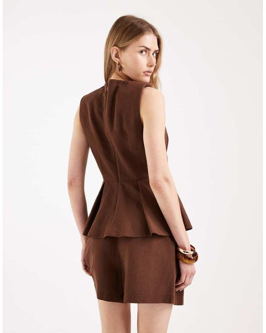 ASOS Brown Tailored Peplum Shell Top With Linen