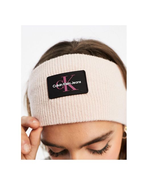 Calvin Klein Pink Monogram Logo Rubberised Knit Headband