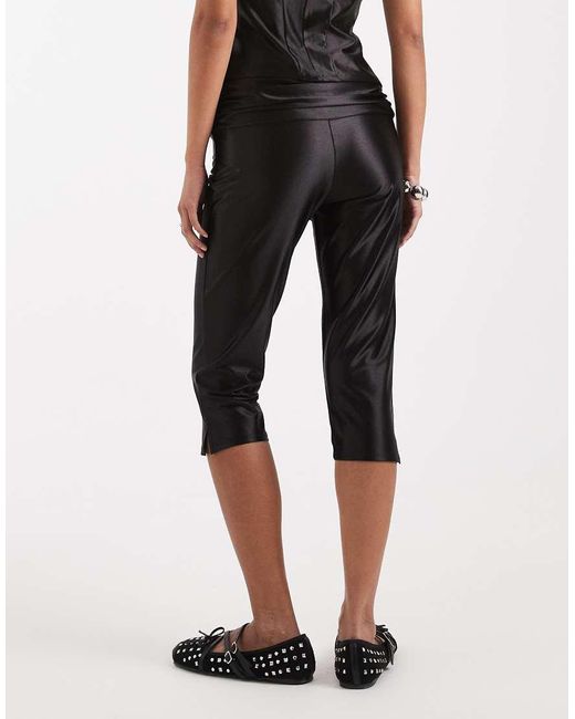 Collusion Black Stretch Satin Low Rise Capri Pants