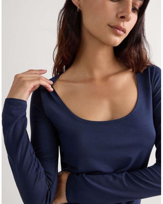 Intimissimi Blue Long-Sleeve Micromodal Scoop Neck Top