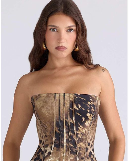 House Of Cb Leopard Dress Cowl Neck Bardot Leopard Corset Dress House Of CB  Dresses House Of