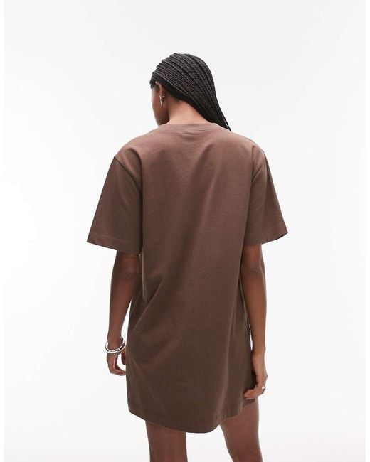 Vestito T-Shirt A Maniche Corte Premium Oversize Cioccolato di TOPSHOP in Brown