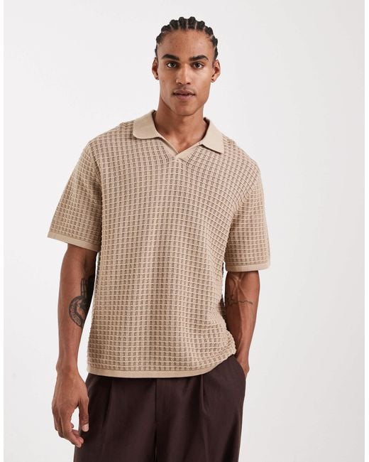 Jack & Jones Natural Split Neck Knitted Polo for men