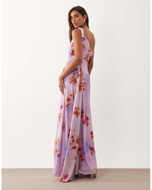 ASOS Pink Printed Stretch Chiffon Drape Maxi Dress