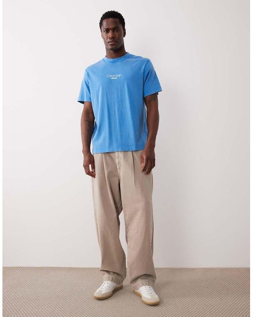Calvin Klein Blue Graphic Acid Wash T-shirt for men
