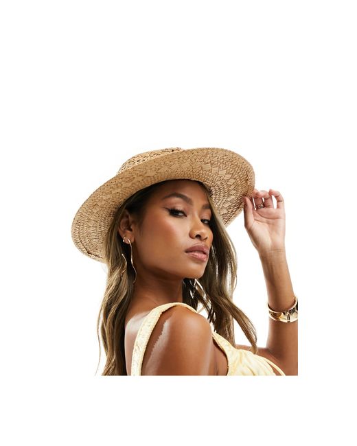 South Beach Natural Fedora Hat With Embellished Trim