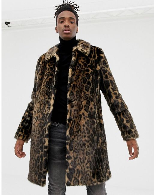 ASOS Faux Fur Jacket In Leopard Print in Brown for Men | Australia