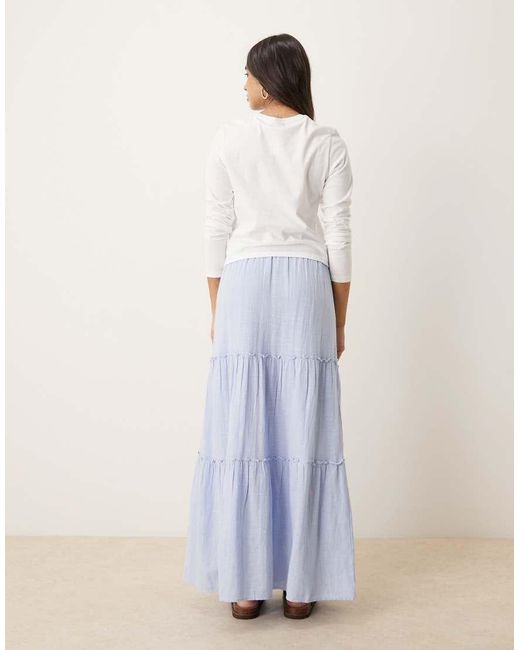 Aware Blue High Waist Boho Tiered Maxi Skirt