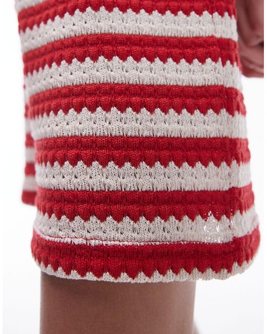 TOPSHOP Red Stripe Knitted Beach Short