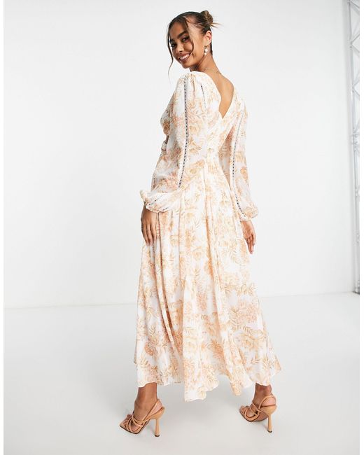 EVER NEW Cut-out Long Sleeve Maxi Dress in Natural | Lyst