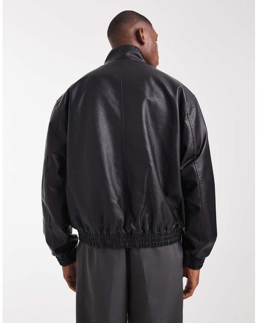 ASOS Blue Faux Leather Bomber Jacket for men