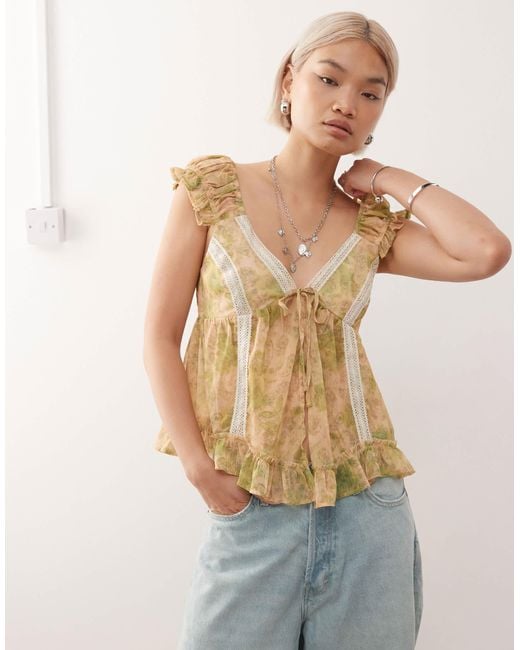 Reclaimed (vintage) Blue Babydoll Smock Top With Lace
