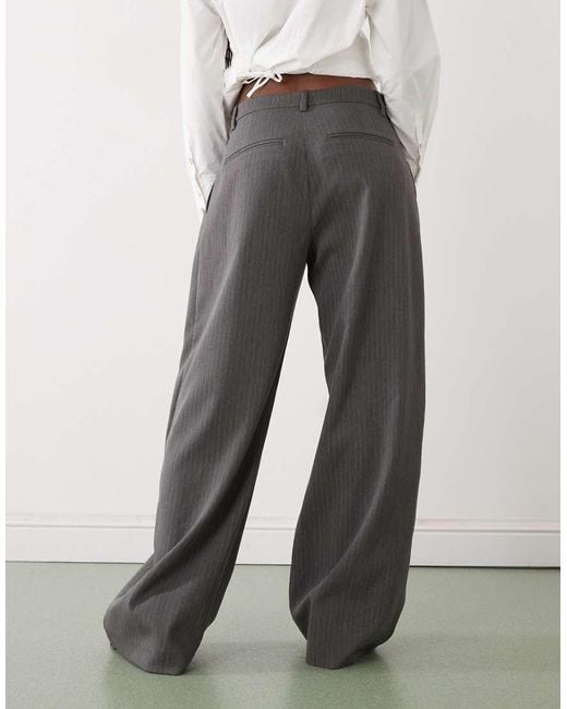 Weekday Gray Dara Low Waist Wide Leg Trousers With Front Pleats