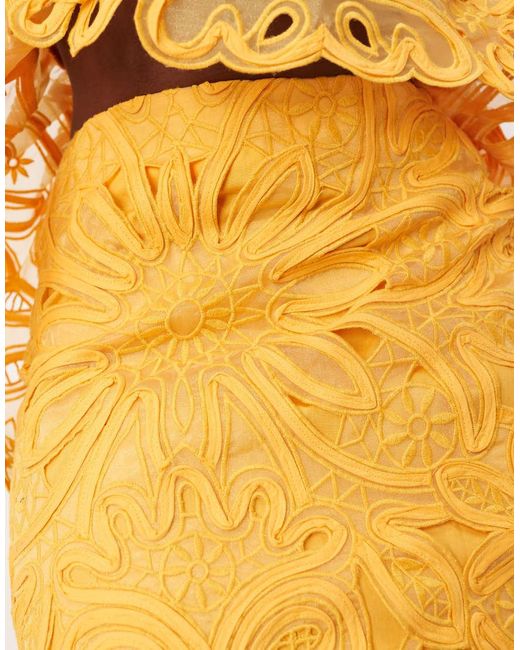 Falda Midi Naranja De Corte Recto Con Bordado Cornely Floral De (Parte De Un Conjunto) ARRANGE de color Natural